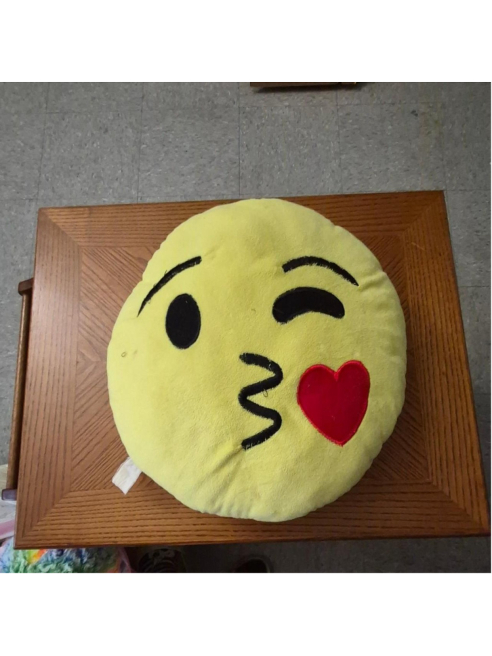 Yellow kiss emoji pillow with red heart #emoji #kiss